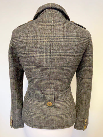 TED BAKER BROWN & BLUE CHECK TWEED WOOL MIX BELTED JACKET SIZE 2 UK 10