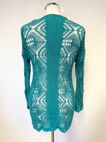 GUESS GREEN LACE UP LONG SLEEVED OPEN KNIT JUMPER SIZE S