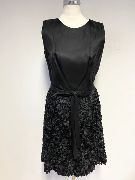 VINTAGE JANE DE LIEGE PARIS BLACK APPLIQUE TRIM MESH SKIRT A-LINE DRESS FIT UK 10