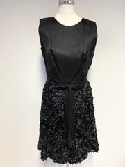 VINTAGE JANE DE LIEGE PARIS BLACK APPLIQUE TRIM MESH SKIRT A-LINE DRESS FIT UK 10