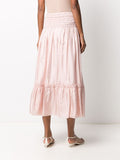 TORY BURCH PINK SILK SMOCKED WAIST TIERED MIDI SKIRT SIZE 2 UK 10