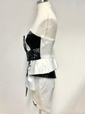 KAREN MILLEN OFF WHITE & BLACK EMBROIDERED STRAPLESS SPECIAL OCCASION PENCIL DRESS SIZE 6