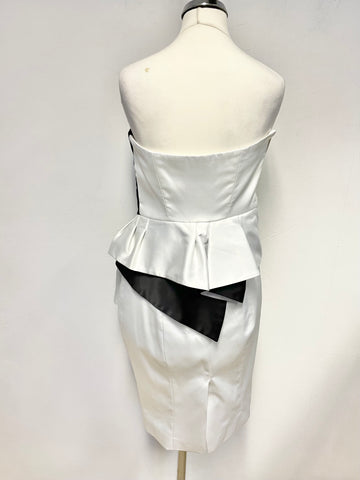 KAREN MILLEN OFF WHITE & BLACK EMBROIDERED STRAPLESS SPECIAL OCCASION PENCIL DRESS SIZE 6