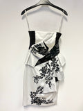 KAREN MILLEN OFF WHITE & BLACK EMBROIDERED STRAPLESS SPECIAL OCCASION PENCIL DRESS SIZE 6