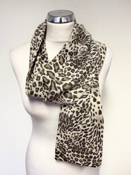HOBBS BEIGE & BROWN LEOPARD PRINT LAMBSWOOL & ANGORA SCARF ONE SIZE
