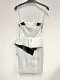 KAREN MILLEN OFF WHITE & BLACK EMBROIDERED STRAPLESS SPECIAL OCCASION PENCIL DRESS SIZE 6