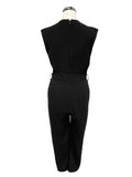 RIVER ISLAND BLACK V NECK SLEEVELESS TIE BELT TAPERED LEG JUMPSUIT SIZE 8