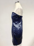 BRAND NEW JUST CAVALLI NAVY BLUE SATIN LACE UP DETAIL STRAPLESS COCKTAIL DRESS SIZE 44 UK 10