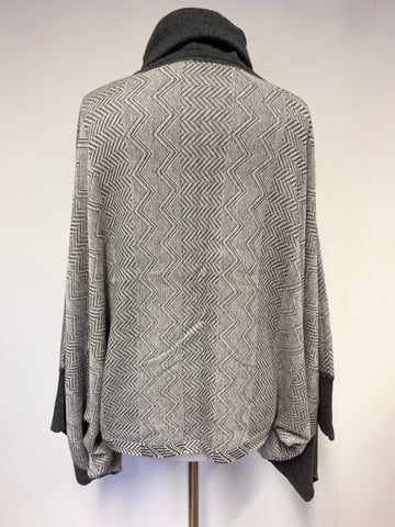 UNBRANDED REVERSIBLE GREY & WHITE PRINT ROLL NECK WIDE SLEEVED PONCHO STYLE JUMPER ONE SIZE
