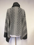 UNBRANDED REVERSIBLE GREY & WHITE PRINT ROLL NECK WIDE SLEEVED PONCHO STYLE JUMPER ONE SIZE