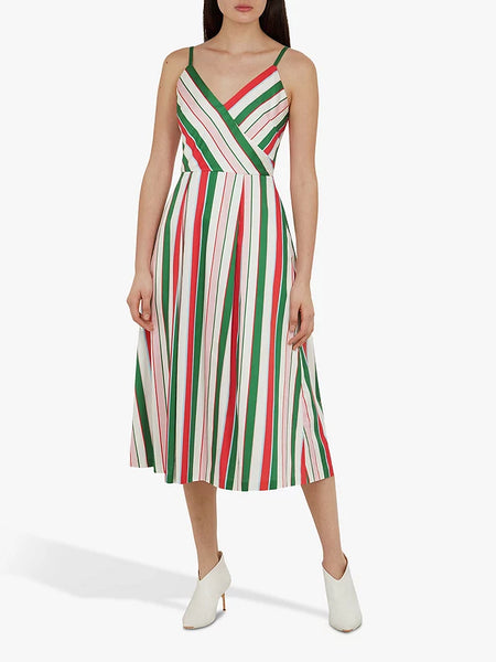 TED BAKER NORIIE TUTTI FRUTTI STRIPE THIN STRAP EMPIRE LINE DRESS SIZE 0 UK 4/6