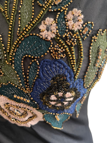 ZARA ACCESSORIES BLACK EMBROIDERED & BEADED SLEEVELESS BODY TOP  SIZE M