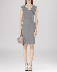 REISS ANNIKA BLACK & WHITE STRIPE SLEEVELESS STRETCH JERSEY PENCIL DRESS SIZE 10