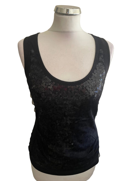 KAREN MILLEN BLACK SEQUIN FRONT RACER BACK VEST TOP  SIZE 8