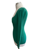 KAREN MILLEN EMERALD GREEN SKINNY RIB SCOOP NECK JUMPER SIZE 1 UK 8/10
