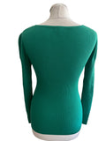 KAREN MILLEN EMERALD GREEN SKINNY RIB SCOOP NECK JUMPER SIZE 1 UK 8/10