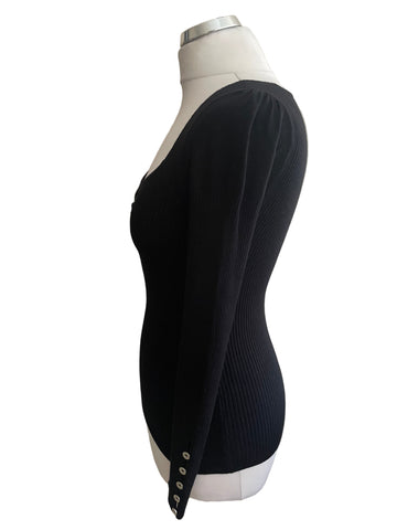 KAREN MILLEN BLACK SKINNY RIB SCOOP NECK JUMPER SIZE 1 UK 8/10
