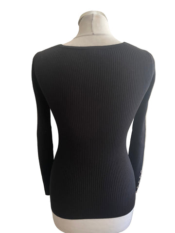KAREN MILLEN BLACK SKINNY RIB SCOOP NECK JUMPER SIZE 1 UK 8/10