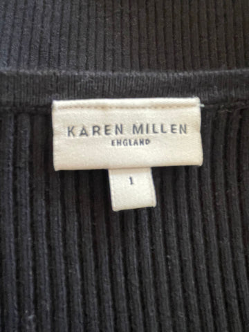 KAREN MILLEN BLACK SKINNY RIB SCOOP NECK JUMPER SIZE 1 UK 8/10
