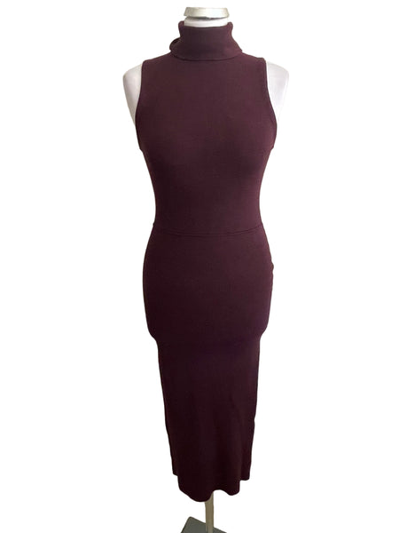 ZARA BURGUNDY KNIT POLO NECK SLEEVELESS MIDI DRESS SIZE M