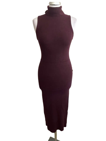 ZARA BURGUNDY KNIT POLO NECK SLEEVELESS MIDI DRESS SIZE M