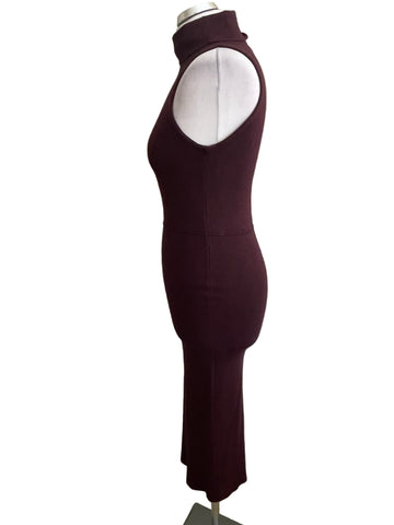 ZARA BURGUNDY KNIT POLO NECK SLEEVELESS MIDI DRESS SIZE M