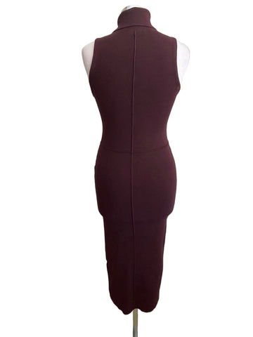 ZARA BURGUNDY KNIT POLO NECK SLEEVELESS MIDI DRESS SIZE M