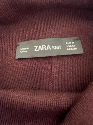 ZARA BURGUNDY KNIT POLO NECK SLEEVELESS MIDI DRESS SIZE M