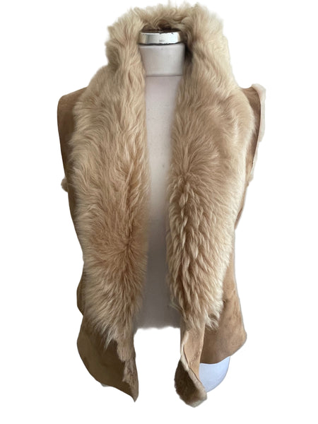 MARKS & SPENCER 100% SHEEPSKIN CAMEL (VANILLA ) GILET SIZE M