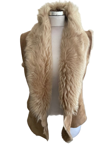 MARKS & SPENCER 100% SHEEPSKIN CAMEL (VANILLA ) GILET SIZE M