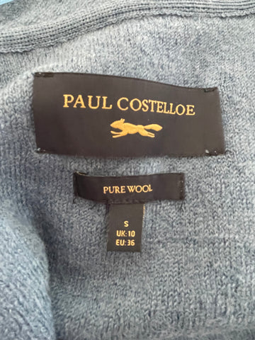 PAUL COSTELLOE PURE WOOL BLUE UNLINED COAT SIZE 10