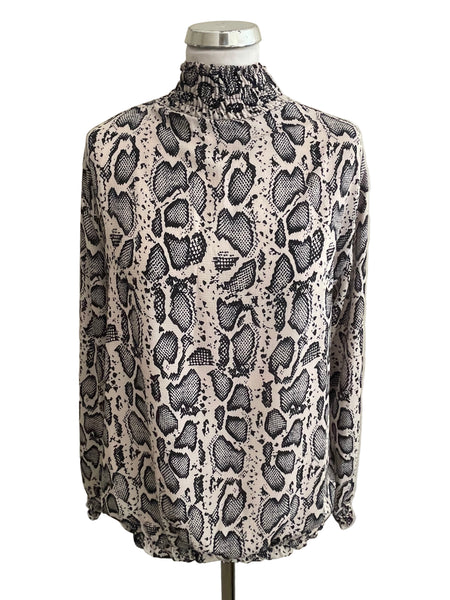 MADE IN ITALY CREAM & BLACK PRINT BLOUSON TOP ONE SIZE
