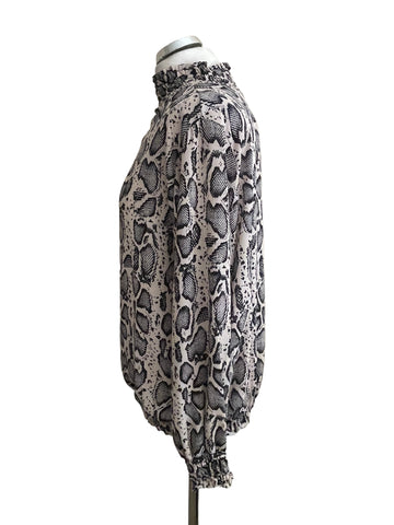 MADE IN ITALY CREAM & BLACK PRINT BLOUSON TOP ONE SIZE