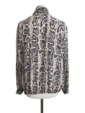 MADE IN ITALY CREAM & BLACK PRINT BLOUSON TOP ONE SIZE