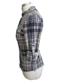 BRAND NEW KAREN MILLEN BLUE & GREY CHECK LONG SLEEVE TOP  SIZE 10