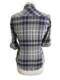 BRAND NEW KAREN MILLEN BLUE & GREY CHECK LONG SLEEVE TOP  SIZE 10