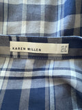 BRAND NEW KAREN MILLEN BLUE & GREY CHECK LONG SLEEVE TOP  SIZE 10