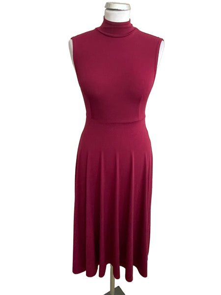 ZARA CRANBERRY TIE NECK FIT & FLARE DRESS SIZE 6