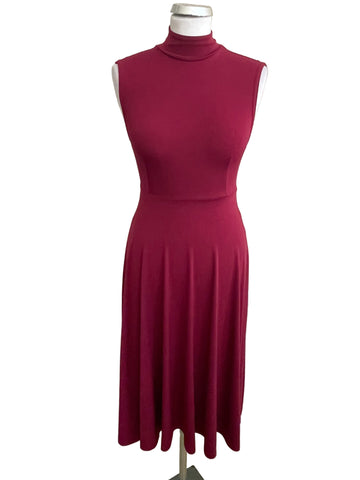 ZARA CRANBERRY TIE NECK FIT & FLARE DRESS SIZE 6