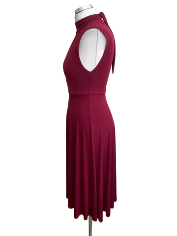 ZARA CRANBERRY TIE NECK FIT & FLARE DRESS SIZE 6