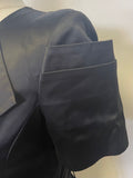 KAREN MILLEN BLACK V NECK SHORT PLEATED SLEEVE BELTED SATEEN PENCIL DRESS  SIZE 10