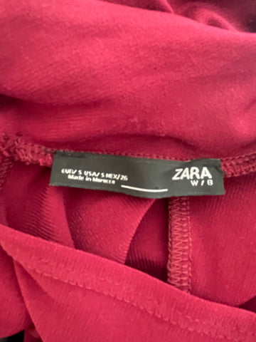 ZARA CRANBERRY TIE NECK FIT & FLARE DRESS SIZE 6