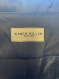 KAREN MILLEN BLACK V NECK SHORT PLEATED SLEEVE BELTED SATEEN PENCIL DRESS  SIZE 10