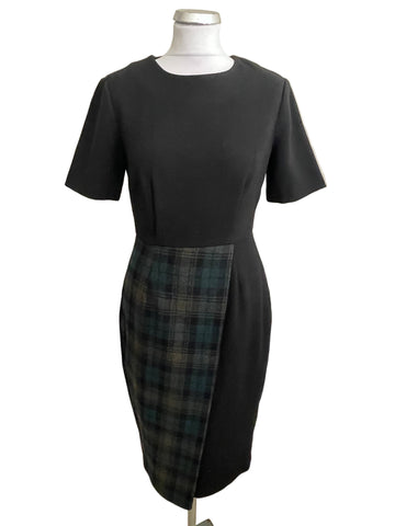 BRAND NEW ASOS BLACK & GREEN TARTAN WOOL BLEND PENCIL DRESS SIZE 10