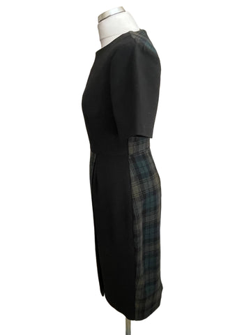 BRAND NEW ASOS BLACK & GREEN TARTAN WOOL BLEND PENCIL DRESS SIZE 10