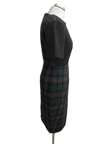 BRAND NEW ASOS BLACK & GREEN TARTAN WOOL BLEND PENCIL DRESS SIZE 10