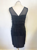 HOBBS NW3 100% SILK BLACK SLEEVELESS PLEATED & BOW TRIM PENCIL DRESS SIZE 12
