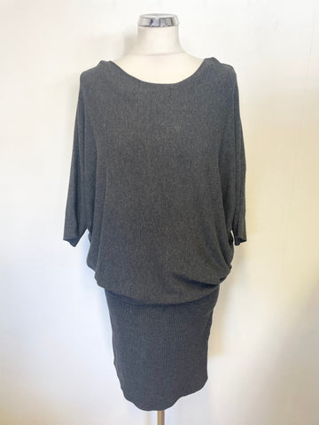 PHASE EIGHT GREY BOAT NECK BATWING SLEEVE POUCHED KNIT DRESS SIZE 12