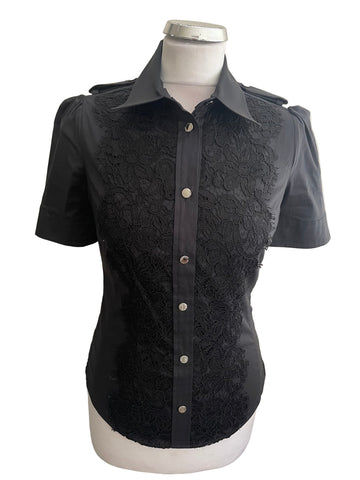 KAREN MILLEN BLACK LACE TRIMMED SHORT SLEEVE SHIRT/TOP SIZE 10