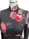 BRAND NEW ZARA WOMAN BLACK FLORAL PRINT SATIN LONG SLEEVE MIDI DRESS SIZE M